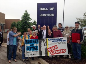 Jessica Reznicek and supporters in front of the courthouse before start of trial, May 24, 2016